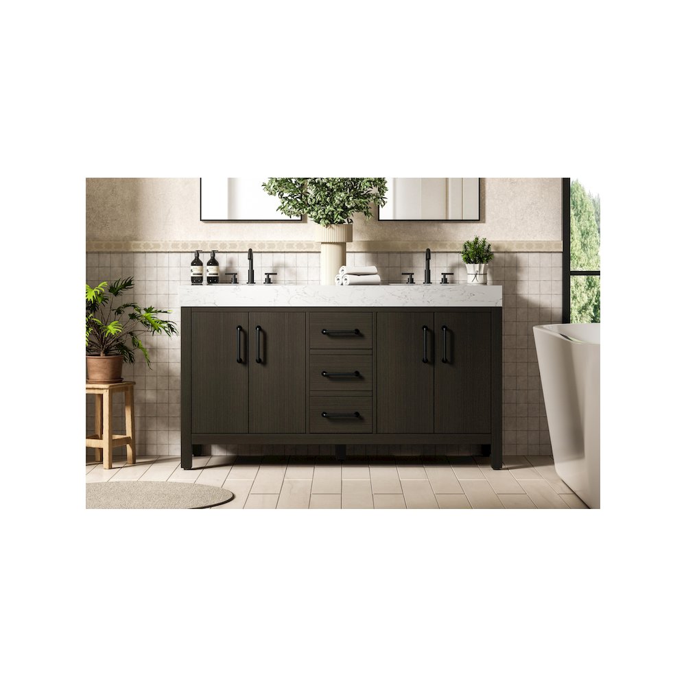 60 inch Double Bathroom Vanity In Mocha Brown