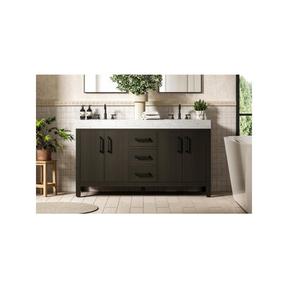 60 inch Double Bathroom Vanity In Mocha Brown