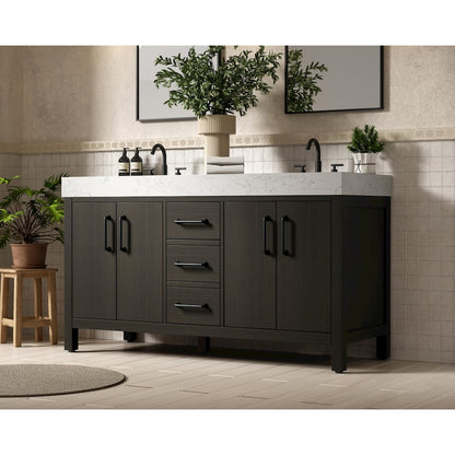 60 inch Double Bathroom Vanity In Mocha Brown