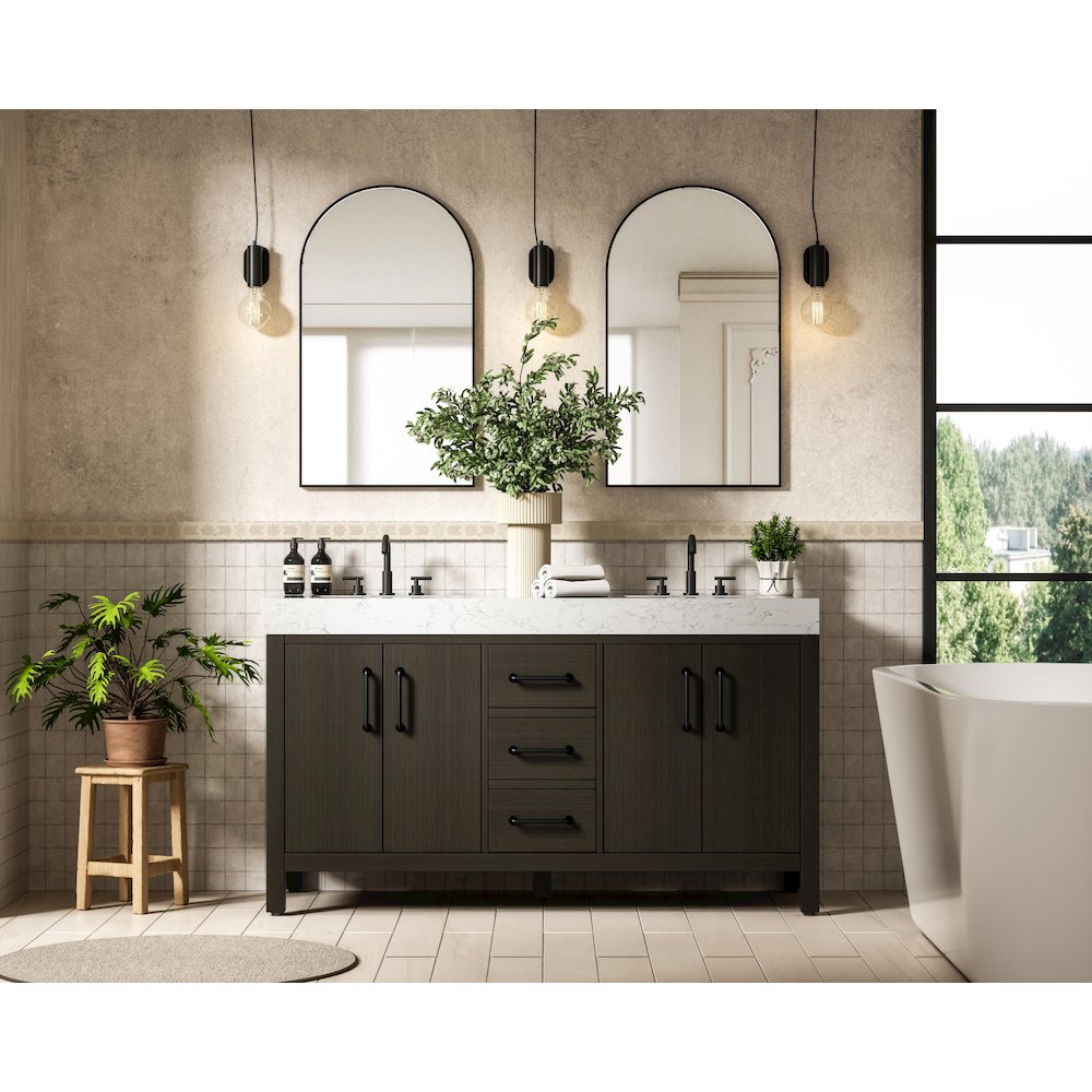 60 inch Double Bathroom Vanity In Mocha Brown