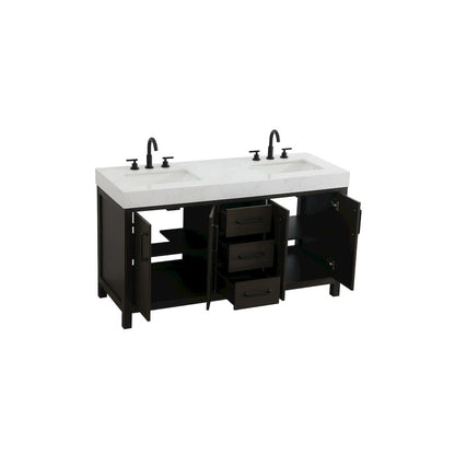 60 inch Double Bathroom Vanity In Mocha Brown