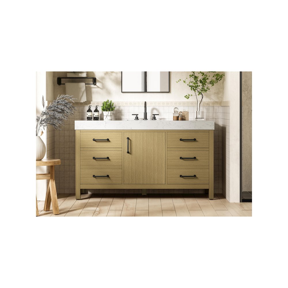 60 inch Single Bathroom Vanity In Honey Brown
