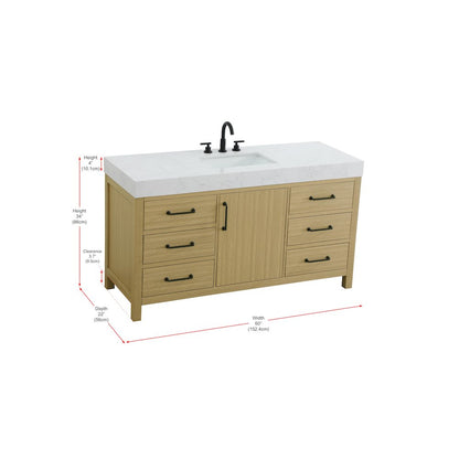 60 inch Single Bathroom Vanity In Honey Brown