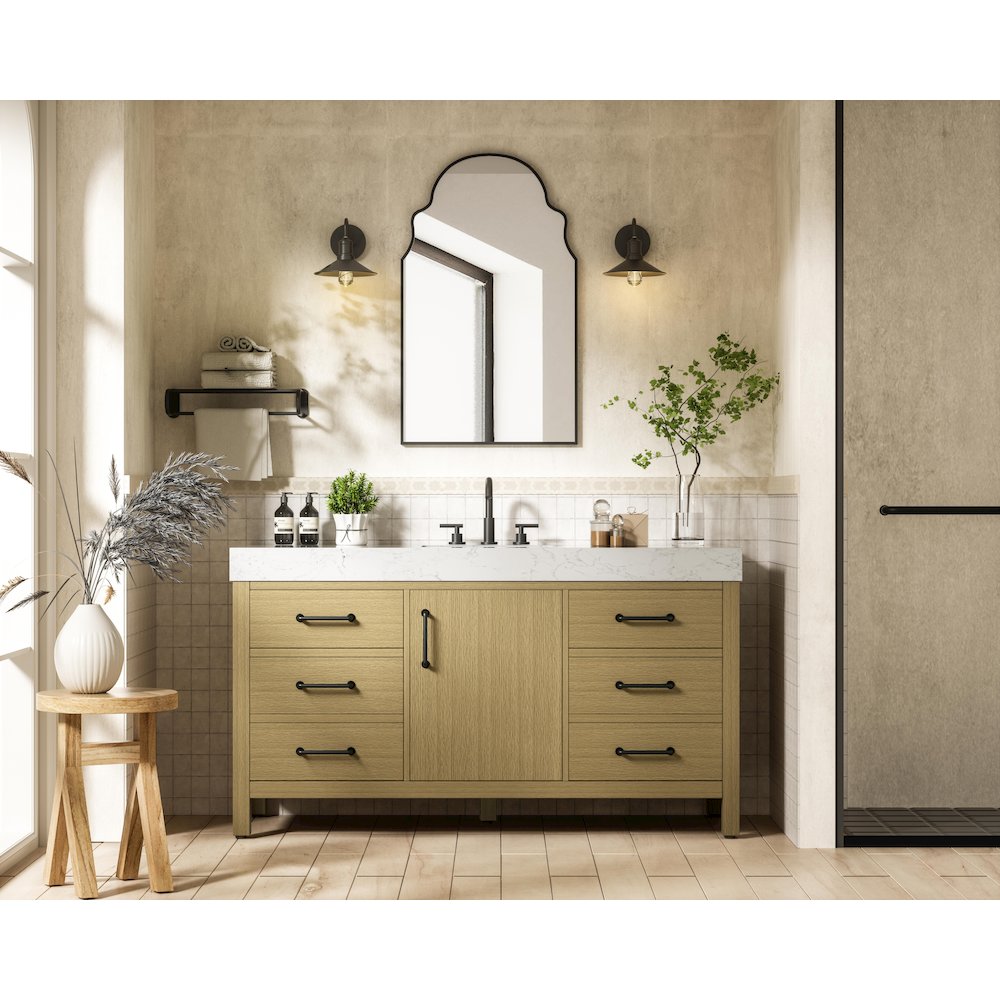 60 inch Single Bathroom Vanity In Honey Brown