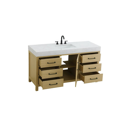 60 inch Single Bathroom Vanity In Honey Brown