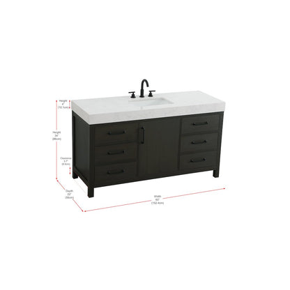 60 inch Single Bathroom Vanity In Mocha Brown