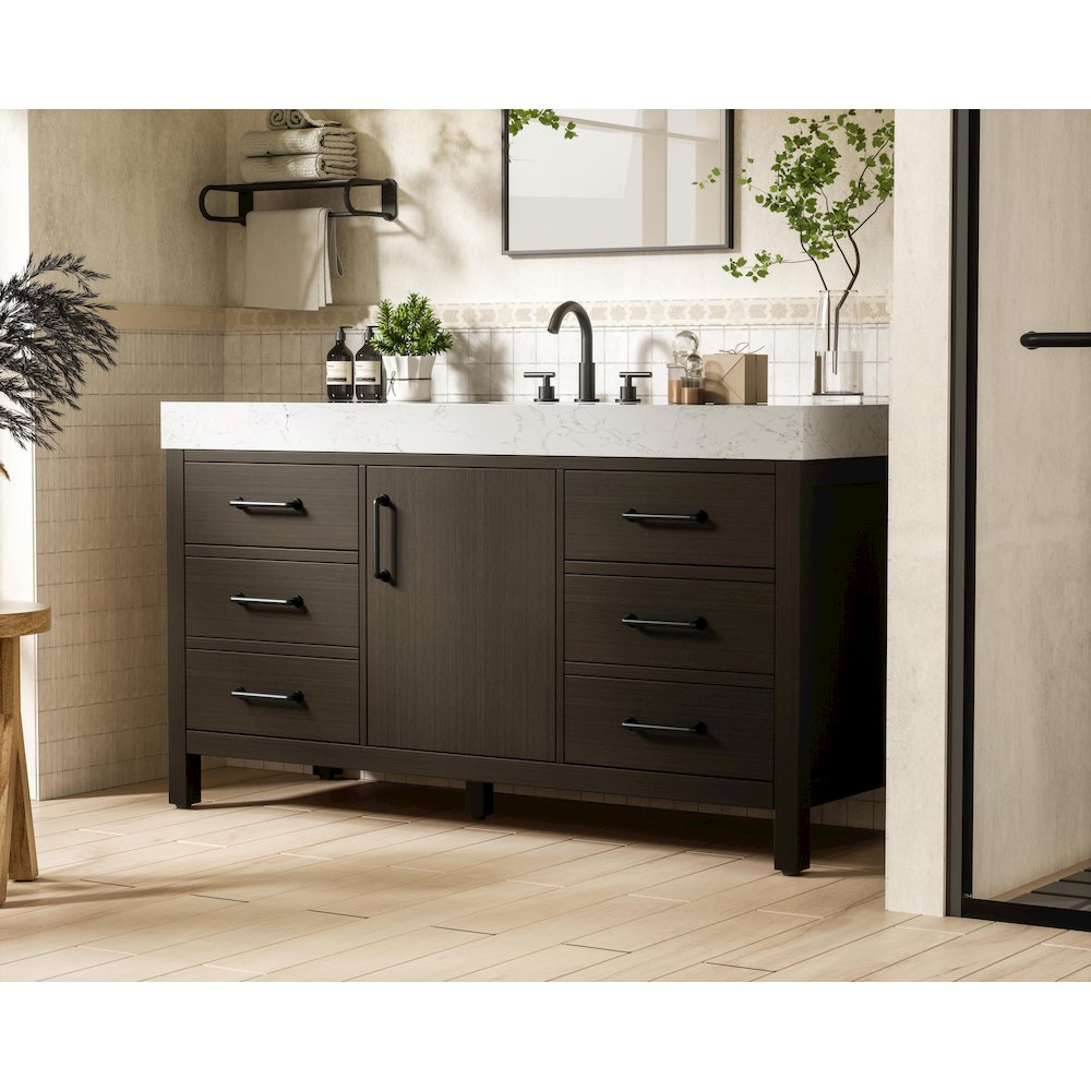 60 inch Single Bathroom Vanity In Mocha Brown