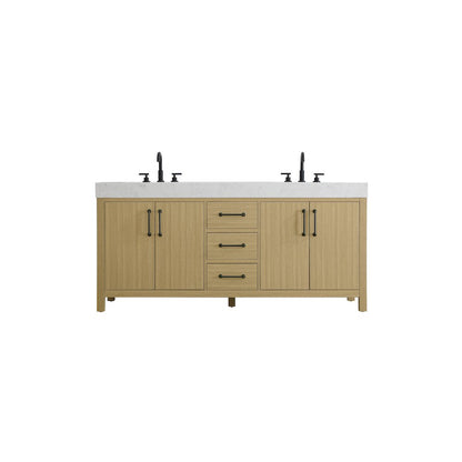 72 inch Double Bathroom Vanity In Honey Brown
