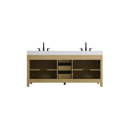 72 inch Double Bathroom Vanity In Honey Brown