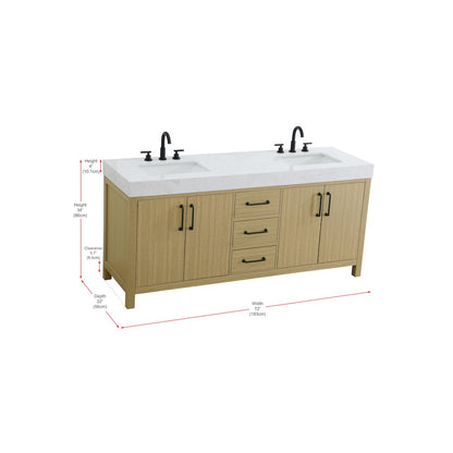 72 inch Double Bathroom Vanity In Honey Brown