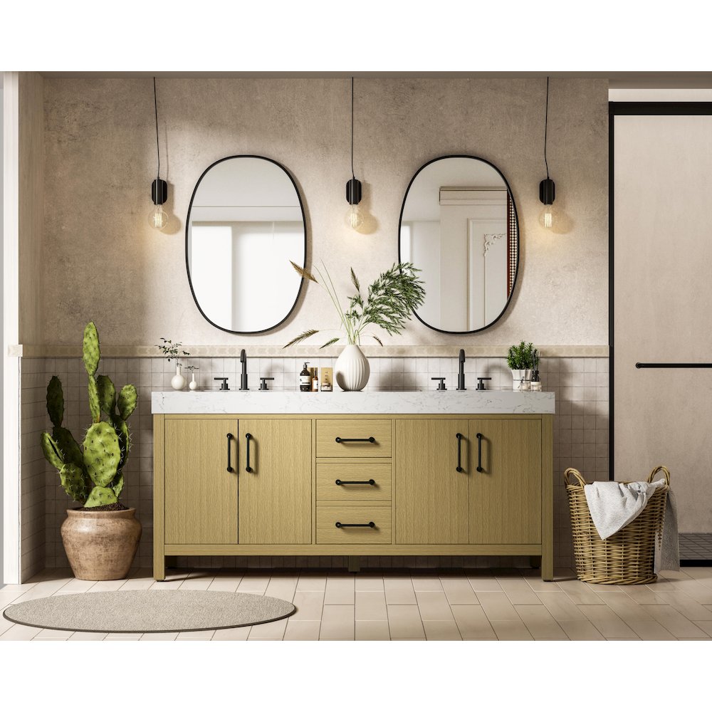72 inch Double Bathroom Vanity In Honey Brown