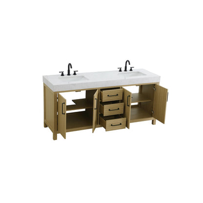 72 inch Double Bathroom Vanity In Honey Brown
