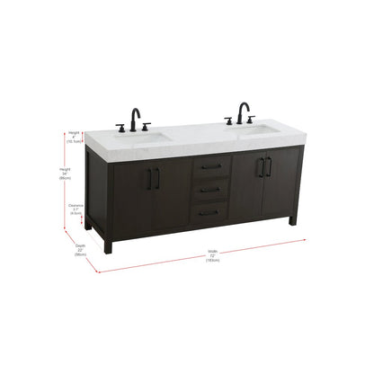 72 inch Double Bathroom Vanity In Mocha Brown