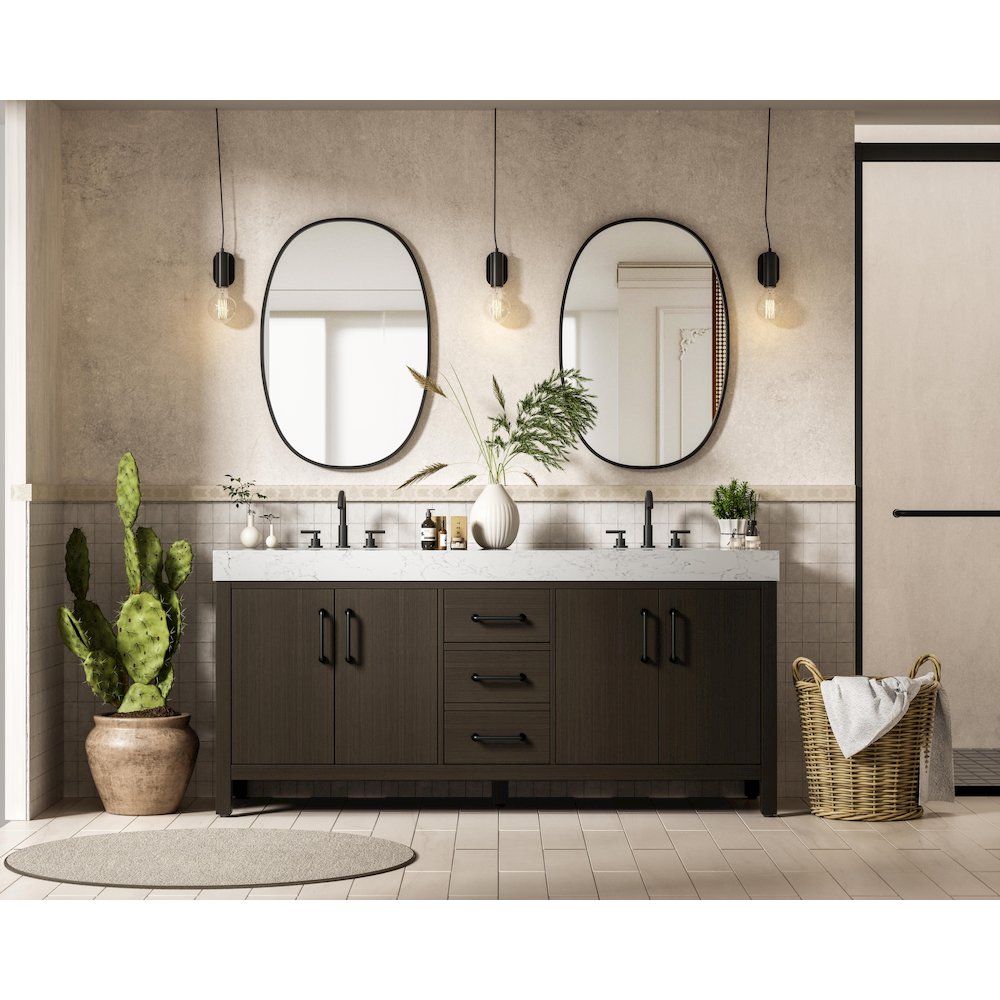 72 inch Double Bathroom Vanity In Mocha Brown