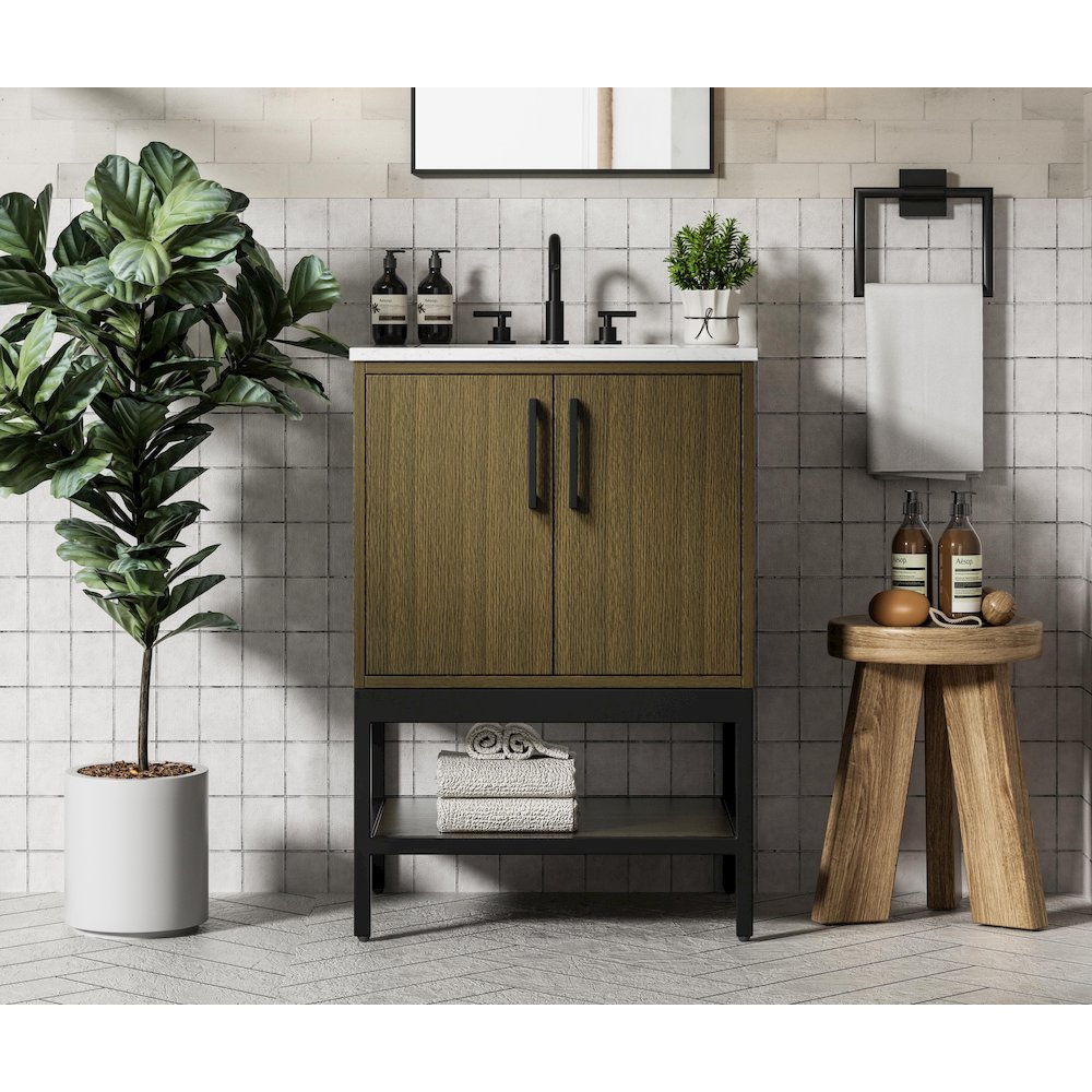 24 Inch Single Bathroom Vanity In Chestnut Brown