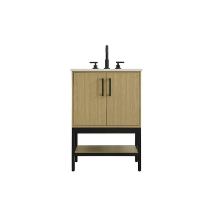 24 Inch Single Bathroom Vanity In Honey Brown