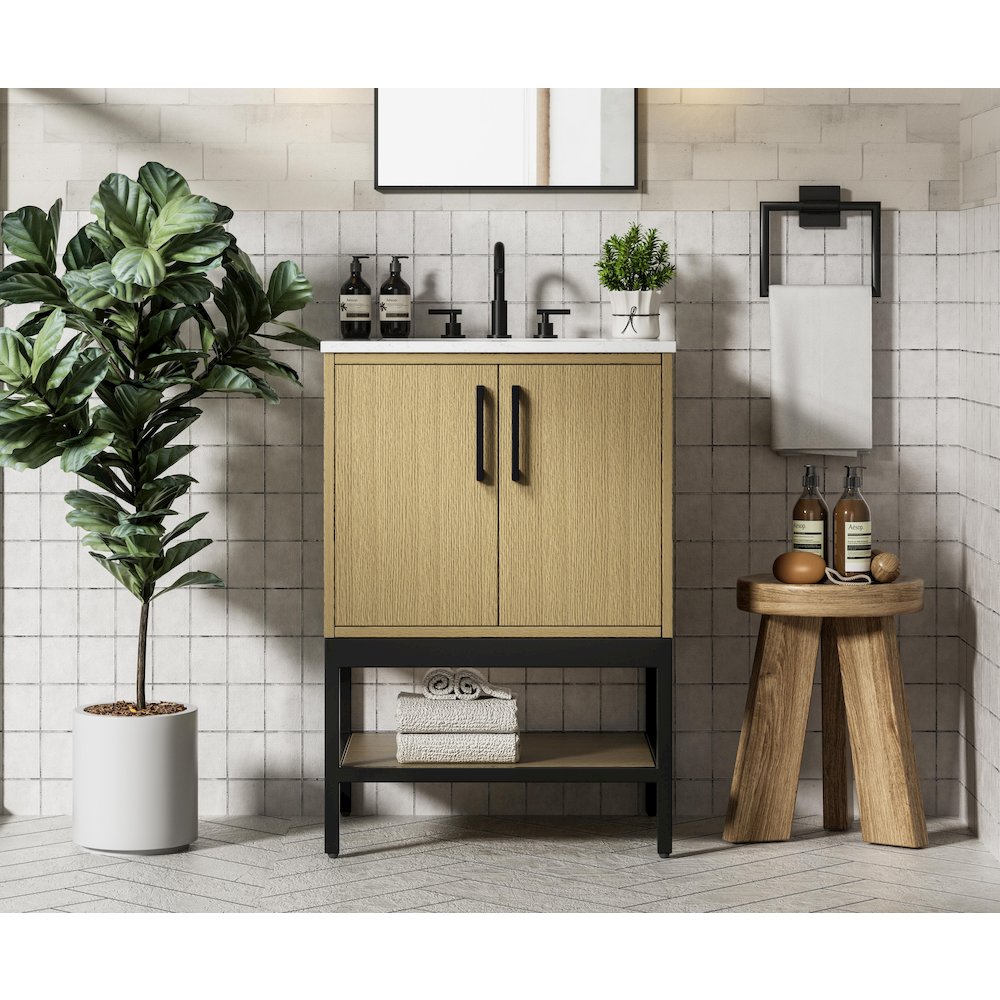 24 Inch Single Bathroom Vanity In Honey Brown