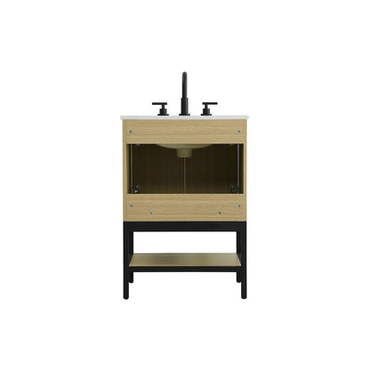 24 Inch Single Bathroom Vanity In Honey Brown