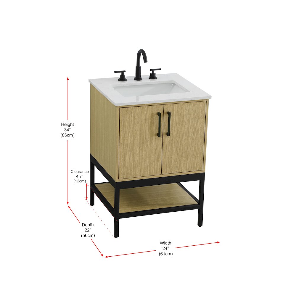 24 Inch Single Bathroom Vanity In Honey Brown