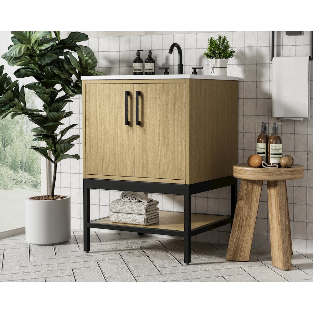 24 Inch Single Bathroom Vanity In Honey Brown