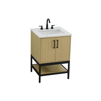 24 Inch Single Bathroom Vanity In Honey Brown
