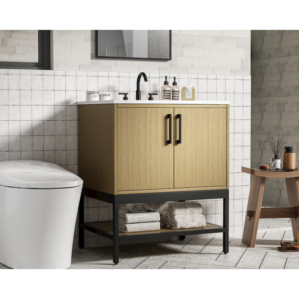30 Inch Single Bathroom Vanity In Honey Brown