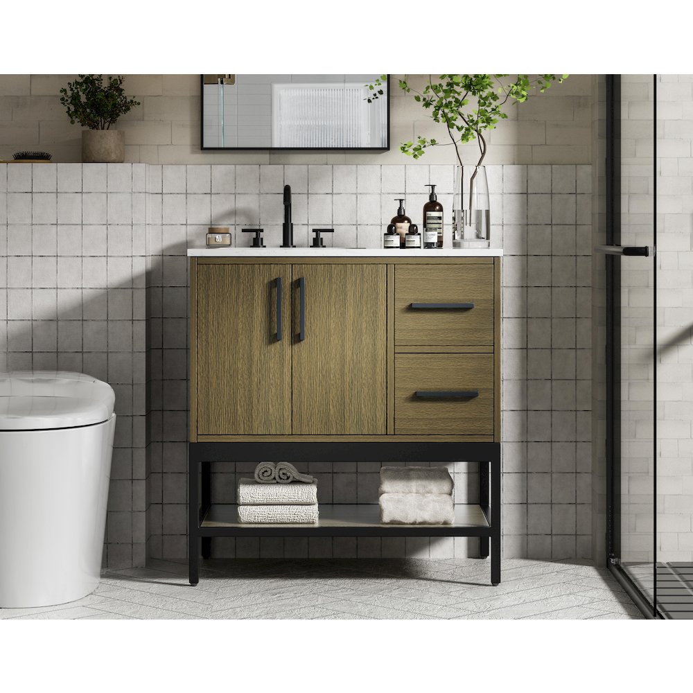 32 Inch Single Bathroom Vanity In Chestnut Brown