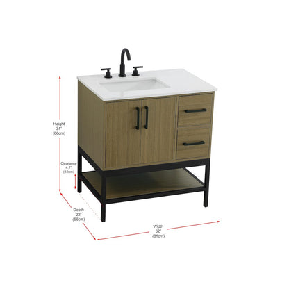 32 Inch Single Bathroom Vanity In Chestnut Brown