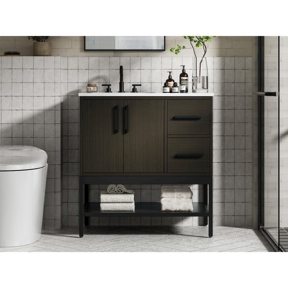 32 Inch Single Bathroom Vanity In Mocha Brown
