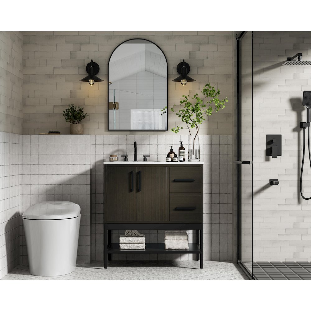 32 Inch Single Bathroom Vanity In Mocha Brown