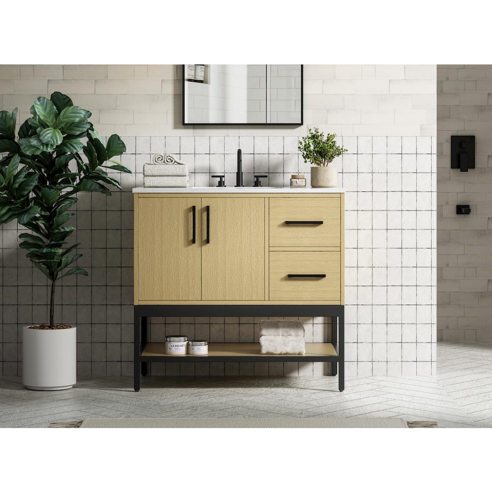36 Inch Single Bathroom Vanity In Honey Brown