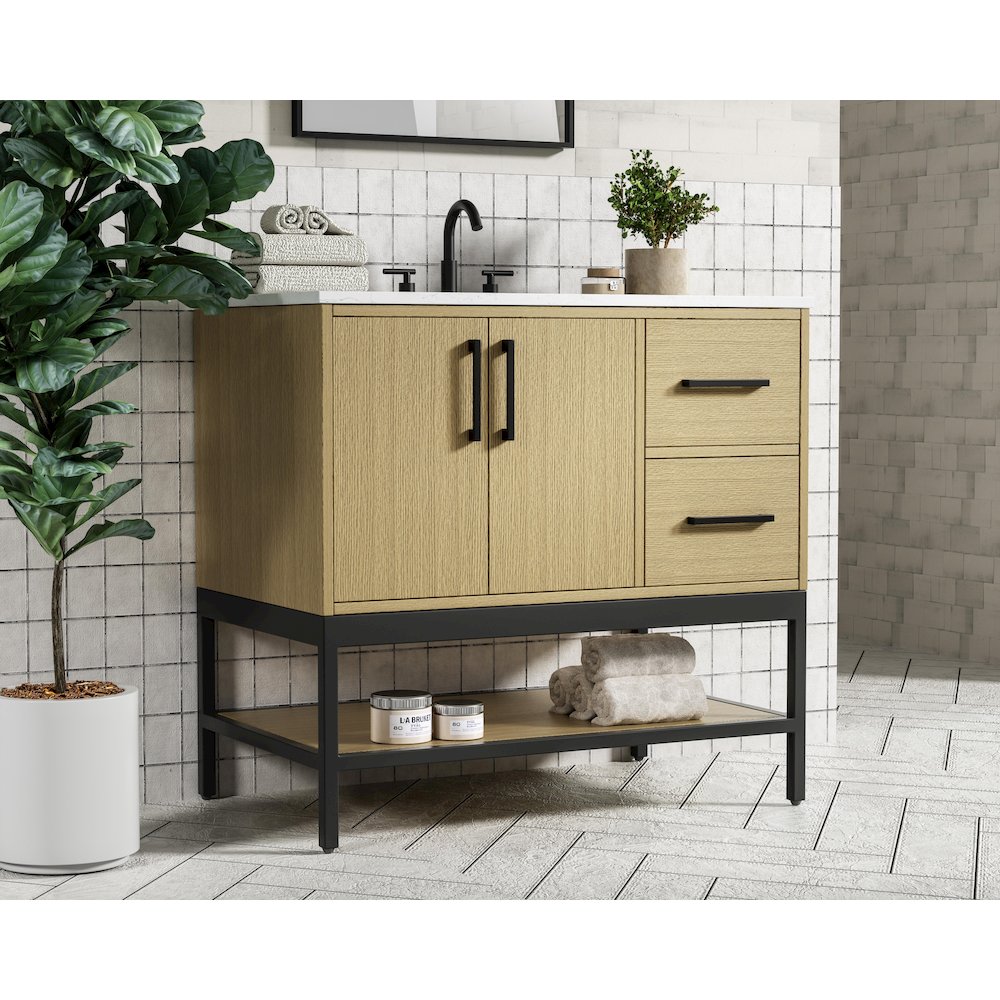 36 Inch Single Bathroom Vanity In Honey Brown