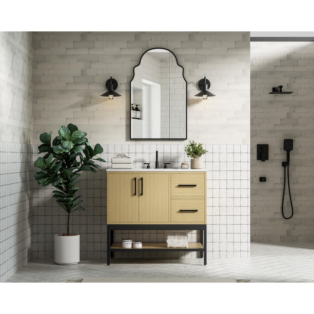 36 Inch Single Bathroom Vanity In Honey Brown
