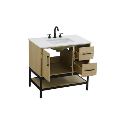 36 Inch Single Bathroom Vanity In Honey Brown
