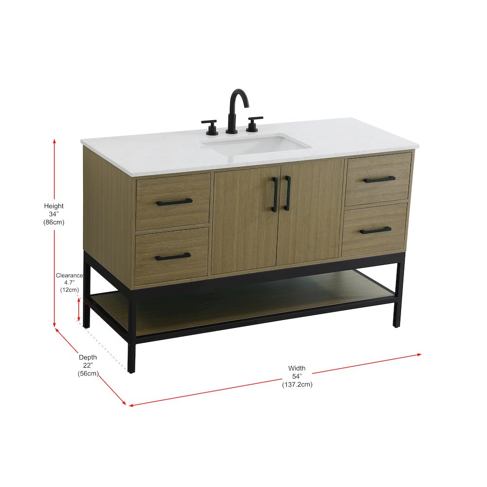 54 Inch Single Bathroom Vanity In Chestnut Brown
