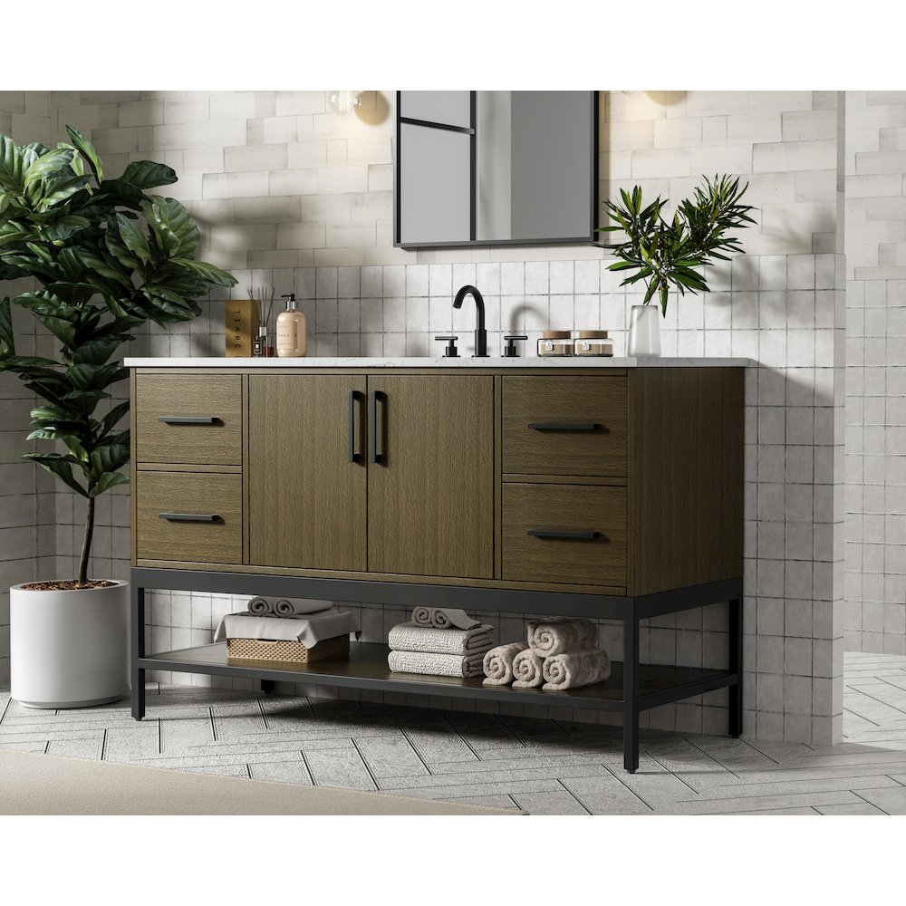 54 Inch Single Bathroom Vanity In Chestnut Brown