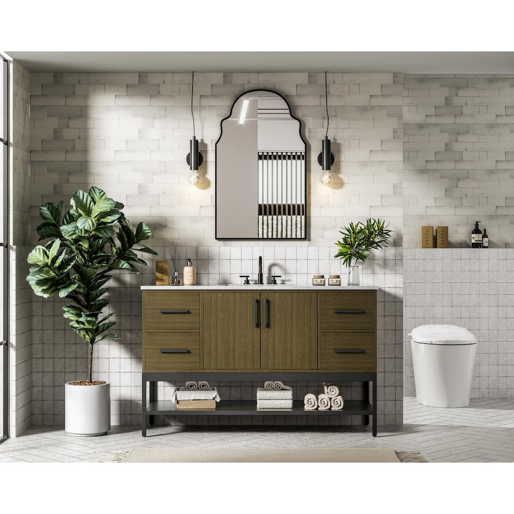 54 Inch Single Bathroom Vanity In Chestnut Brown