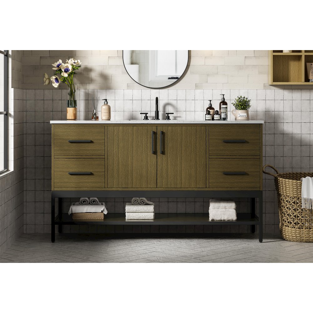 60 Inch Single Bathroom Vanity In Chestnut Brown