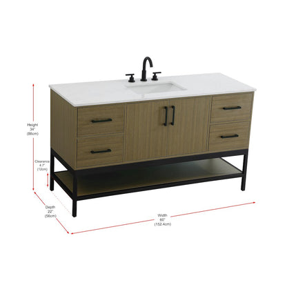 60 Inch Single Bathroom Vanity In Chestnut Brown