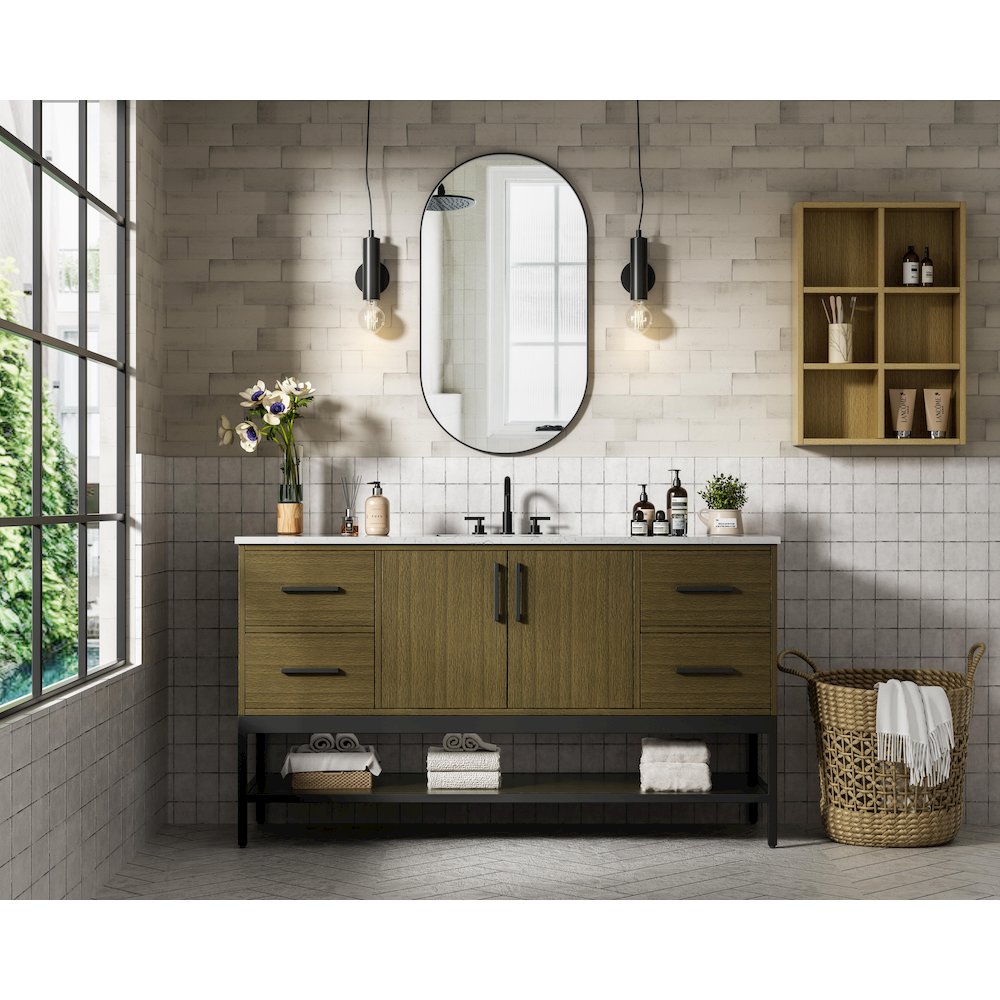 60 Inch Single Bathroom Vanity In Chestnut Brown