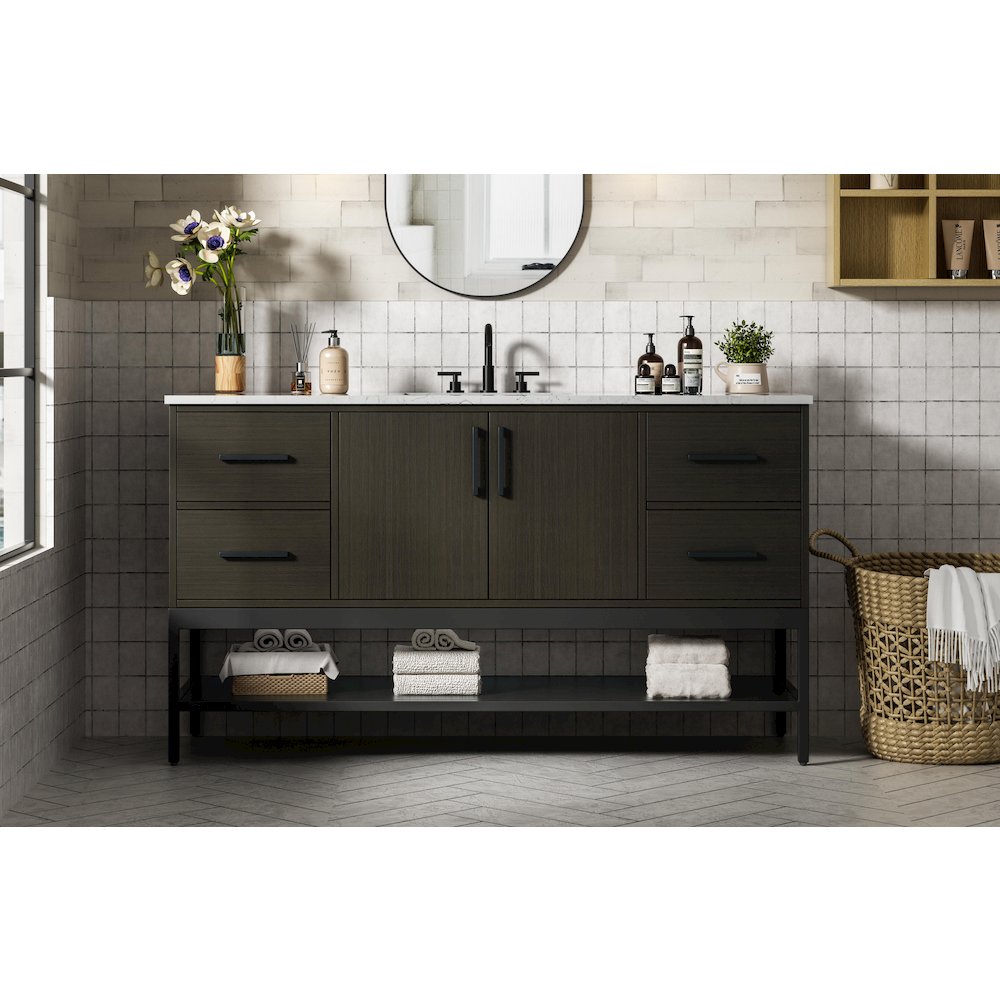 60 Inch Single Bathroom Vanity In Mocha Brown