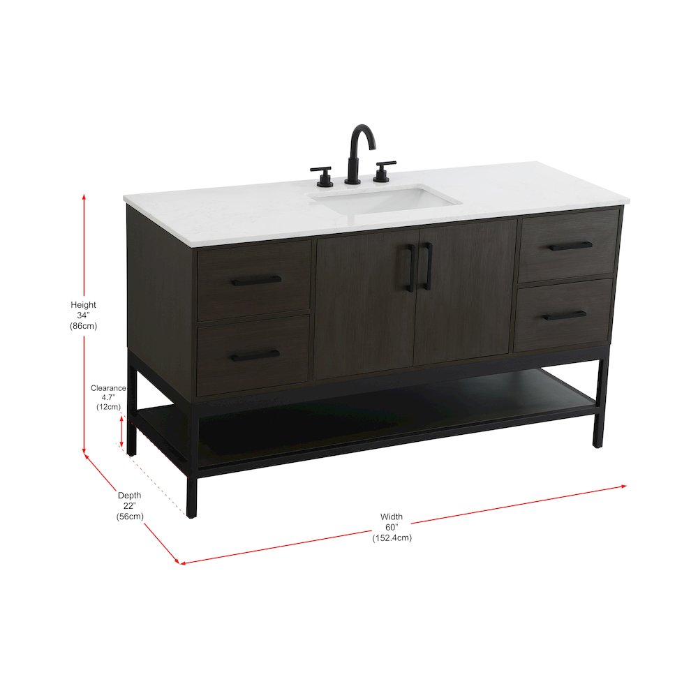 60 Inch Single Bathroom Vanity In Mocha Brown