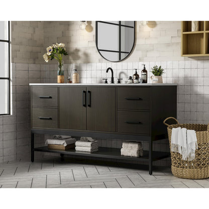 60 Inch Single Bathroom Vanity In Mocha Brown