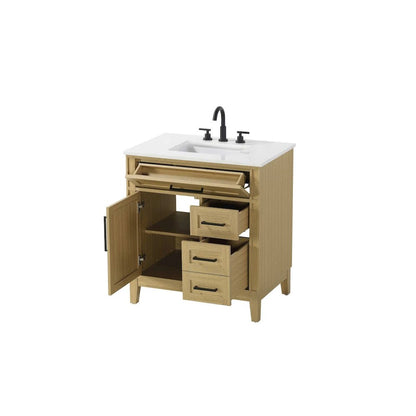 32 inch Single Bathroom Vanity in Honey Brown