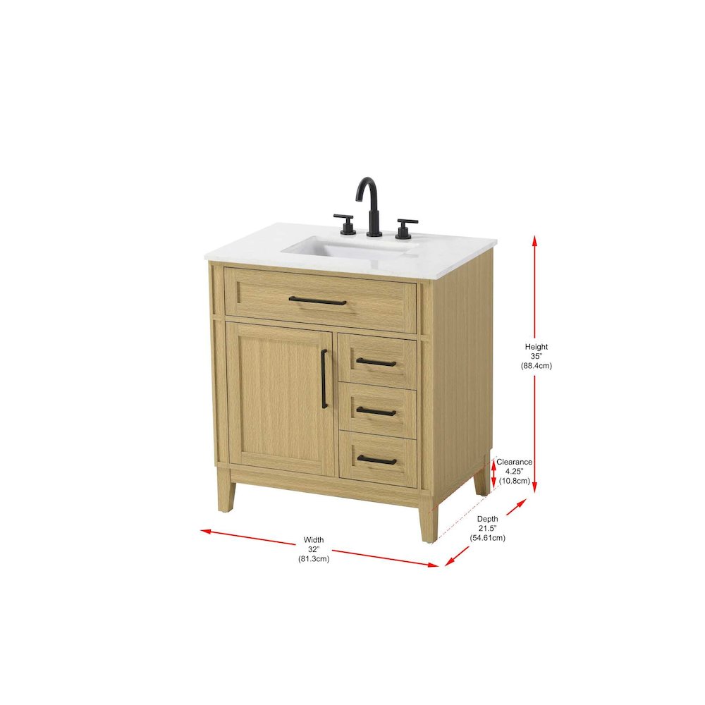 32 inch Single Bathroom Vanity in Honey Brown