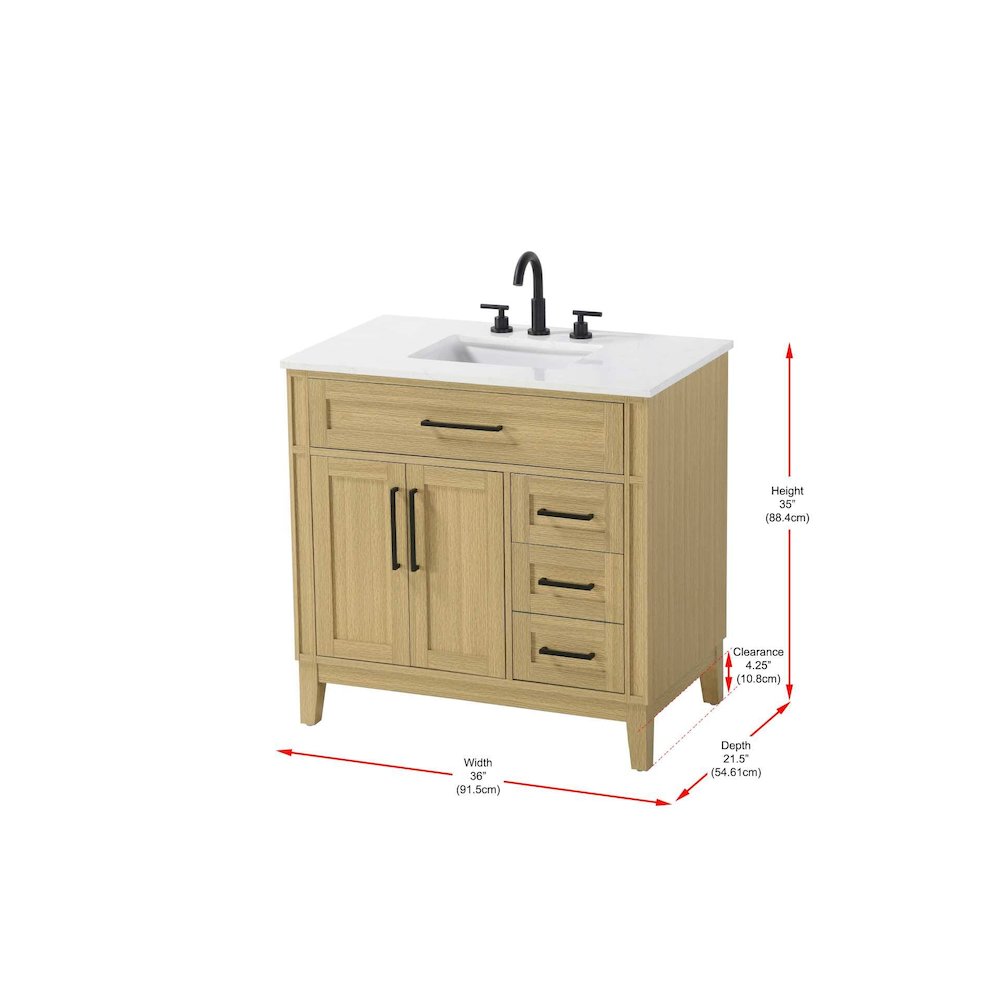 36 inch Single Bathroom Vanity in Honey Brown