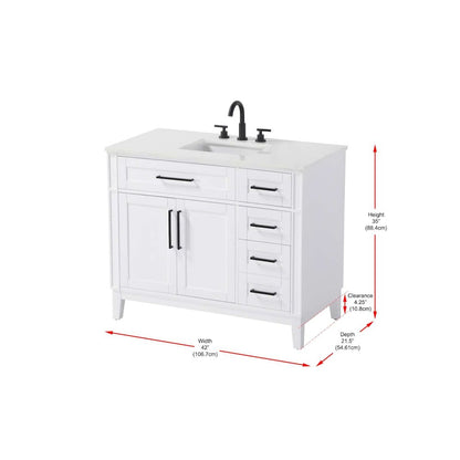 42 inch Single Bathroom Vanity in White