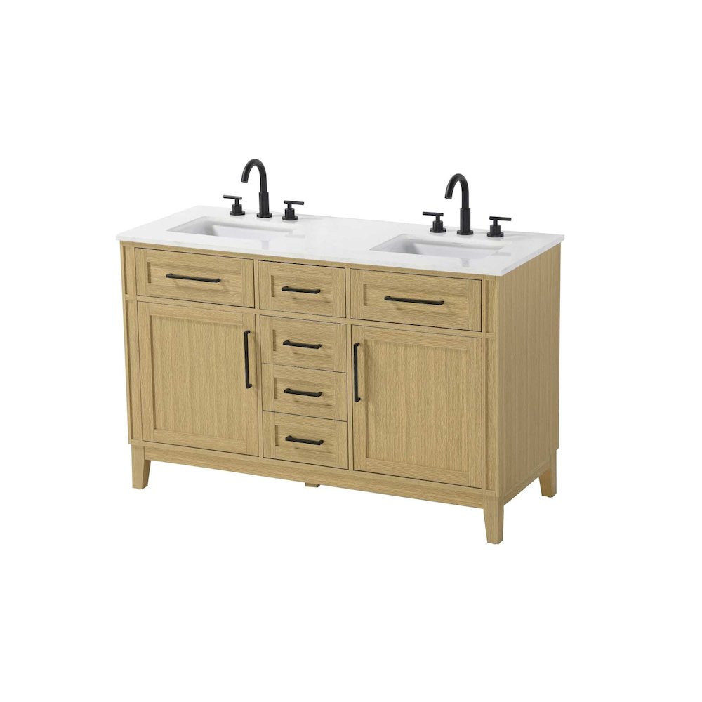 54 inch Double Bathroom Vanity in Honey Brown