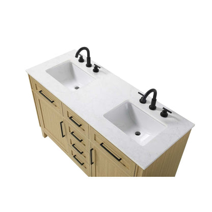 54 inch Double Bathroom Vanity in Honey Brown
