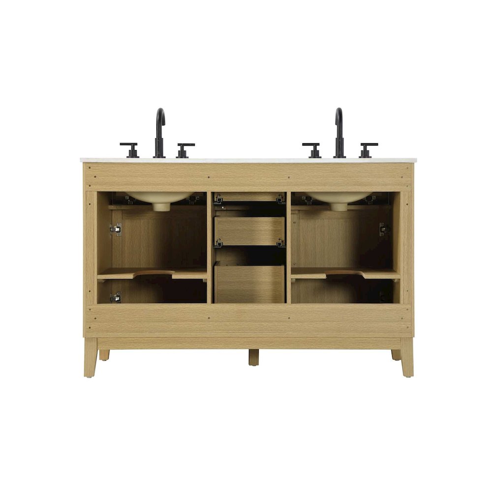54 inch Double Bathroom Vanity in Honey Brown